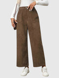 My Store Bianca high-waisted wide-leg brown corduroy pants with front pockets worn with a white top and sneakers